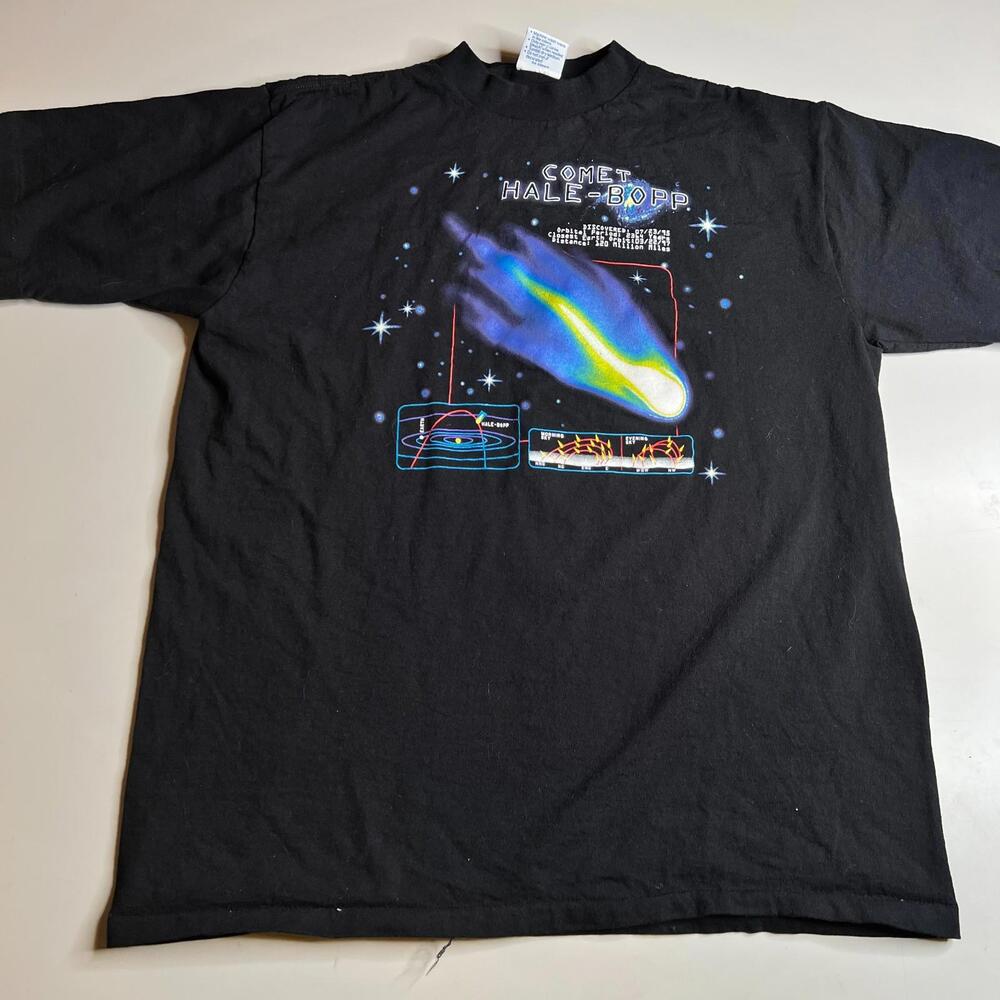 90s Vintage Comet‎ Hale-Bopp Graphic T-Shirt Black XL AllSport USA Made